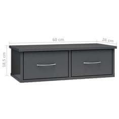 Vidaxl Stenska polica s predali visok sijaj siva 60x26x18,5 cm