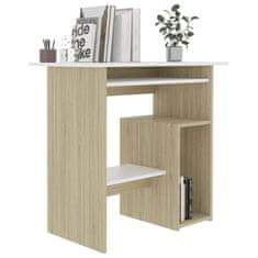 Vidaxl Pisalna miza bela in sonoma hrast 80x45x74 cm iverna plošča