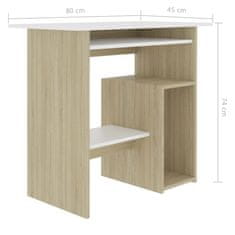 Vidaxl Pisalna miza bela in sonoma hrast 80x45x74 cm iverna plošča