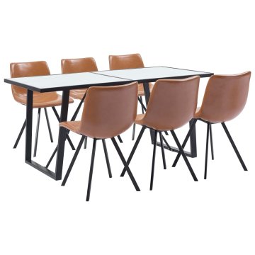 Vidaxl Jedilna garnitura 7-delna v barvi konjaka umetno usnje