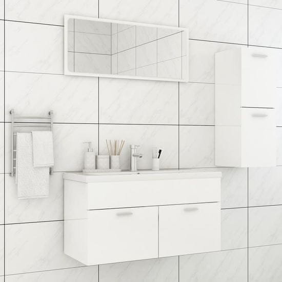 Vidaxl Komplet kopalniškega pohištva visok sijaj bela iverna plošča