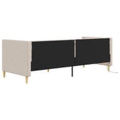 Vidaxl Dnevna postelja USB z vzmetnico krem blago 90x200 cm