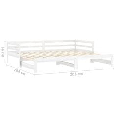 Vidaxl Izvlečna dnevna postelja bela trdna borovina 2x(90x200) cm