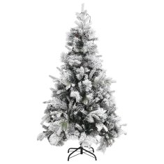 Vidaxl Osvetljena novoletna jelka s snegom in storži 195 cm PVC in PE