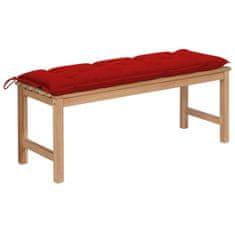 Vidaxl Vrtna klop z rdečo blazino 120 cm trdna tikovina