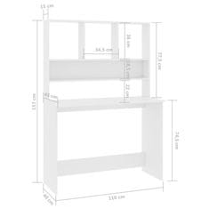 Vidaxl Miza s policami bela 110x45x157 cm iverna plošča