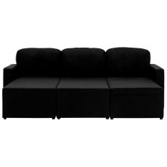 Greatstore Trosed modularni kavč z ležiščem črn iz blaga
