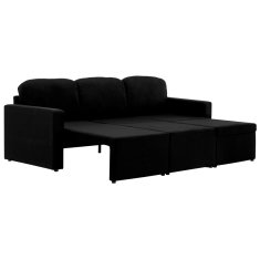 Greatstore Trosed modularni kavč z ležiščem črn iz blaga
