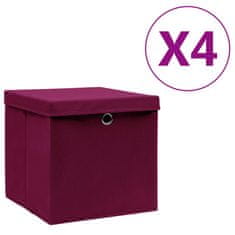 shumee vidaXL Škatle s pokrovi 4 kosi 28x28x28 cm temno rdeče