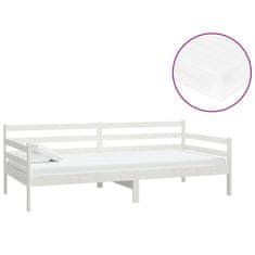 Greatstore Dnevna postelja z vzmetnico 90x200 cm bela trdna borovina