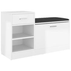 Vidaxl Klop za čevlje visok sijaj bela 94,5x31x57 cm iverna plošča