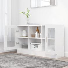 Vidaxl Vitrina visok sijaj bela 120x30,5x70 cm iverna plošča