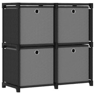 Vidaxl Regal s 4 škatlami črn 69x30x72,5 cm blago