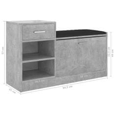 Vidaxl Klop za čevlje betonsko siva 94,5x31x57 cm iverna plošča