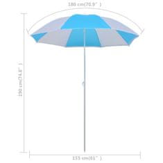 Vidaxl Senčnik za na plažo moder in bel 180 cm tkanina