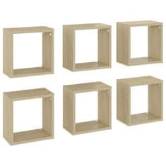 Vidaxl Stenske police kockaste 6 kosov sonoma hrast 26x15x26 cm