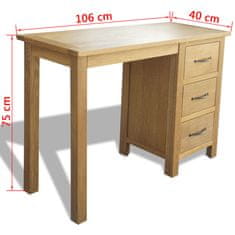 Vidaxl Miza s 3 predali 106x40x75 cm trdna hrastovina