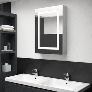 shumee vidaXL Kopalniška omarica z ogledalom in LED lučjo, betonsko siva, 50x13x70 cm
