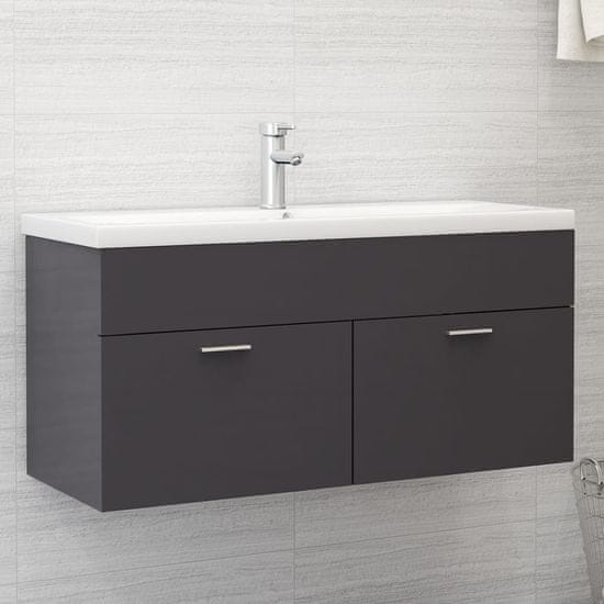 Vidaxl Omarica za umivalnik visok sijaj siva 100x38,5x46 cm iverna pl.