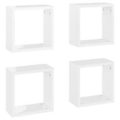Vidaxl Stenske police kockaste 4 kosi visok sijaj bele 30x15x30 cm