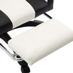 Greatstore Racing stol z oporo za noge črno in belo umetno usnje
