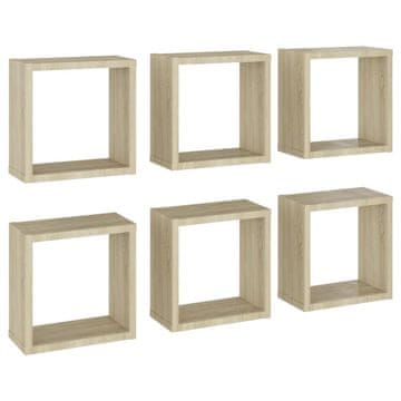 Vidaxl Stenske police kockaste 6 kosov sonoma hrast 30x15x30 cm