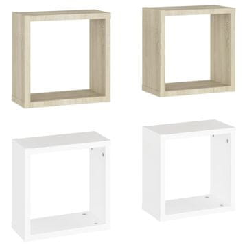 Vidaxl Stenske police kockaste 4 kosi bele in sonoma hrast 30x15x30 cm