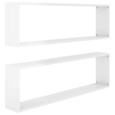 Greatstore Stenske police kockaste 2 kosa visok sijaj bele 100x15x30 cm