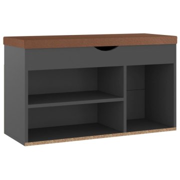 Greatstore Klop za čevlje z blazino siva 80x30x47 cm iverna plošča