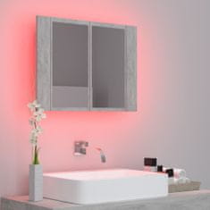 Greatstore LED kopalniška omarica z ogledalom betonsko siva 60x12x45 cm