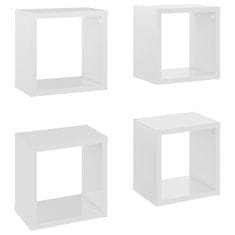 Vidaxl Stenske police kockaste 4 kosi visok sijaj bele 22x15x22 cm