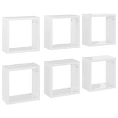 Vidaxl Stenske police kockaste 6 kosov visok sijaj bele 30x15x30 cm