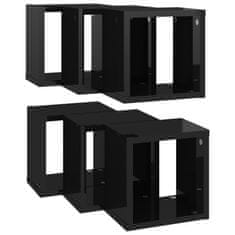 Vidaxl Stenske police kockaste 6 kosov visok sijaj črne 22x15x22 cm