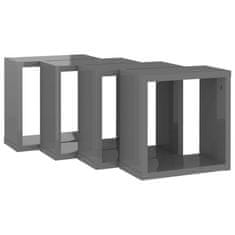 Vidaxl Stenske police kockaste 4 kosi visok sijaj sive 30x15x30 cm