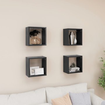 Vidaxl Stenske police kockaste 4 kosi sive 26x15x26 cm
