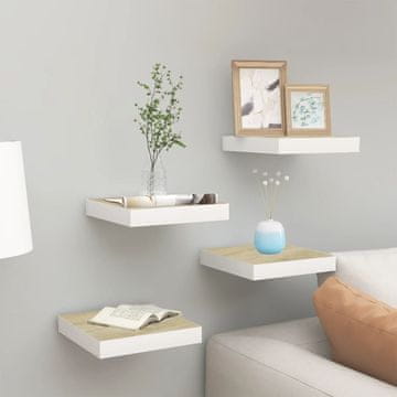 Vidaxl vidaXL Stenske police, 4 kosi, hrast in bela, 23 x 23,5 x 3,8 cm, MDF
