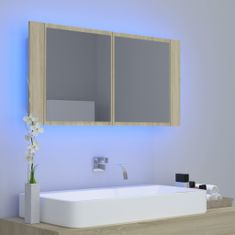Greatstore LED kopalniška omarica z ogledalom sonoma hrast 90x12x45 cm