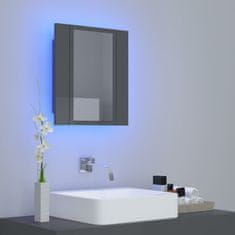 Vidaxl LED kopalniška omarica z ogledalom visok sijaj siva 40x12x45 cm