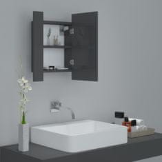 Vidaxl LED kopalniška omarica z ogledalom visok sijaj siva 40x12x45 cm