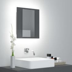 Greatstore LED kopalniška omarica z ogledalom visok sijaj siva 40x12x45 cm