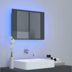 Greatstore LED kopalniška omarica z ogledalom visok sijaj siva 60x12x45 cm
