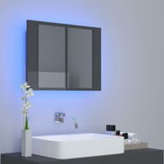 Vidaxl LED kopalniška omarica z ogledalom visok sijaj siva 60x12x45 cm