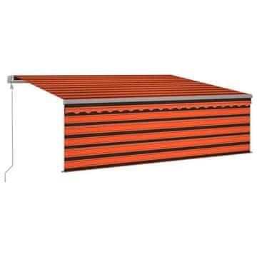 Vidaxl Avtomatska tenda s senčilom LED + senzor 4,5x3 m oranžna/rjava