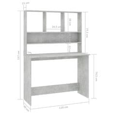 Vidaxl Miza s policami betonsko siva 110x45x157 cm iverna plošča