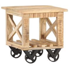 Vidaxl Stranska mizica s kolesi 40x40x42 cm robusten mangov les