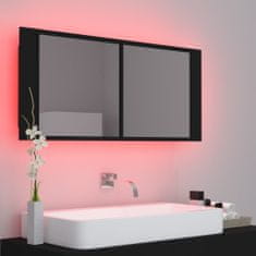 Greatstore LED kopalniška omarica z ogledalom črna 100x12x45 cm