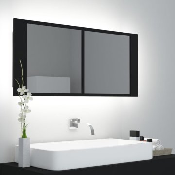 Vidaxl LED kopalniška omarica z ogledalom črna 100x12x45 cm
