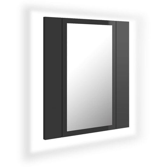Vidaxl LED kopalniška omarica z ogledalom visok sijaj siva 40x12x45 cm