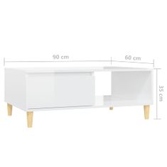 Greatstore Klubska mizica visok sijaj bela 90x60x35 cm iverna plošča