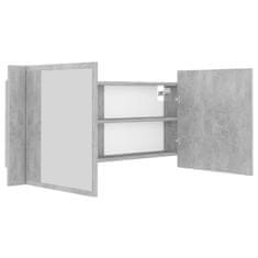 Vidaxl LED kopalniška omarica z ogledalom betonsko siva 100x12x45 cm